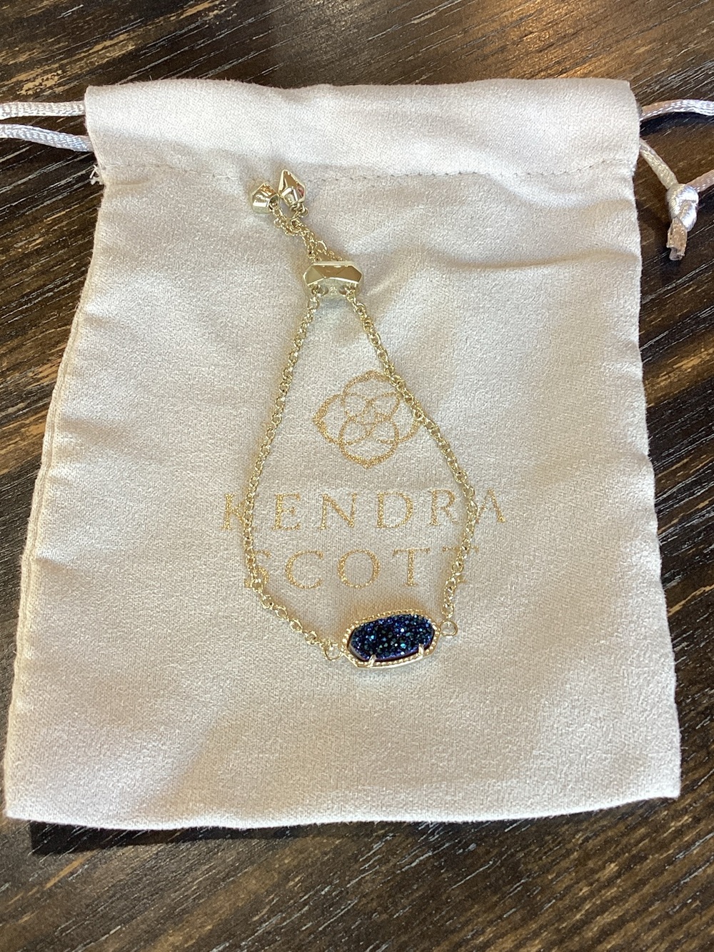Kendra Scott Eliana Silver Tone Adjustable Chain Bracelet in Dark Blue Druzy